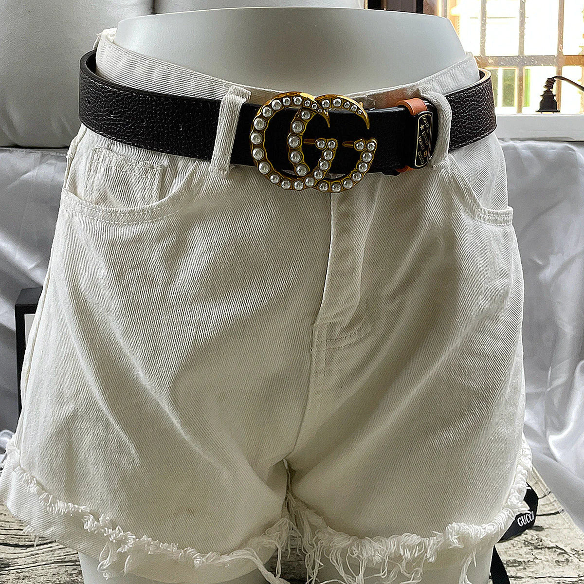 2025 4 Colors Double G Pearl Litchi Pattern Double Sided Belt