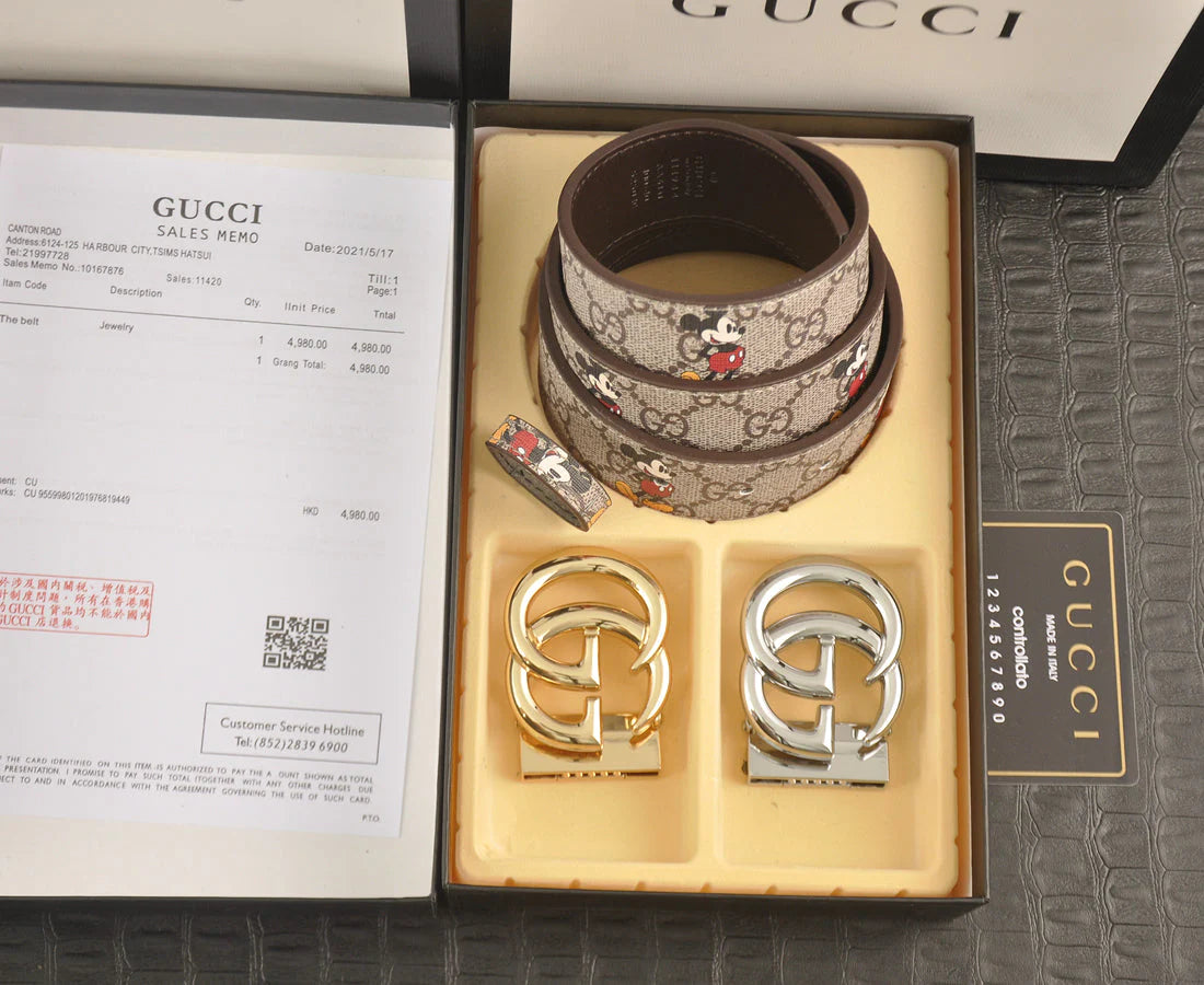 2025 3-color double G Mickey Mouse print belt