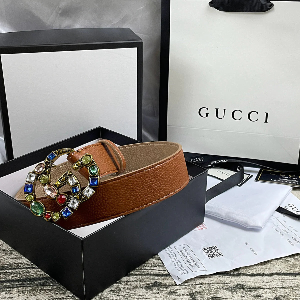 2025 4 Colors double G seven-color rhinestone double-sided lychee pattern belt