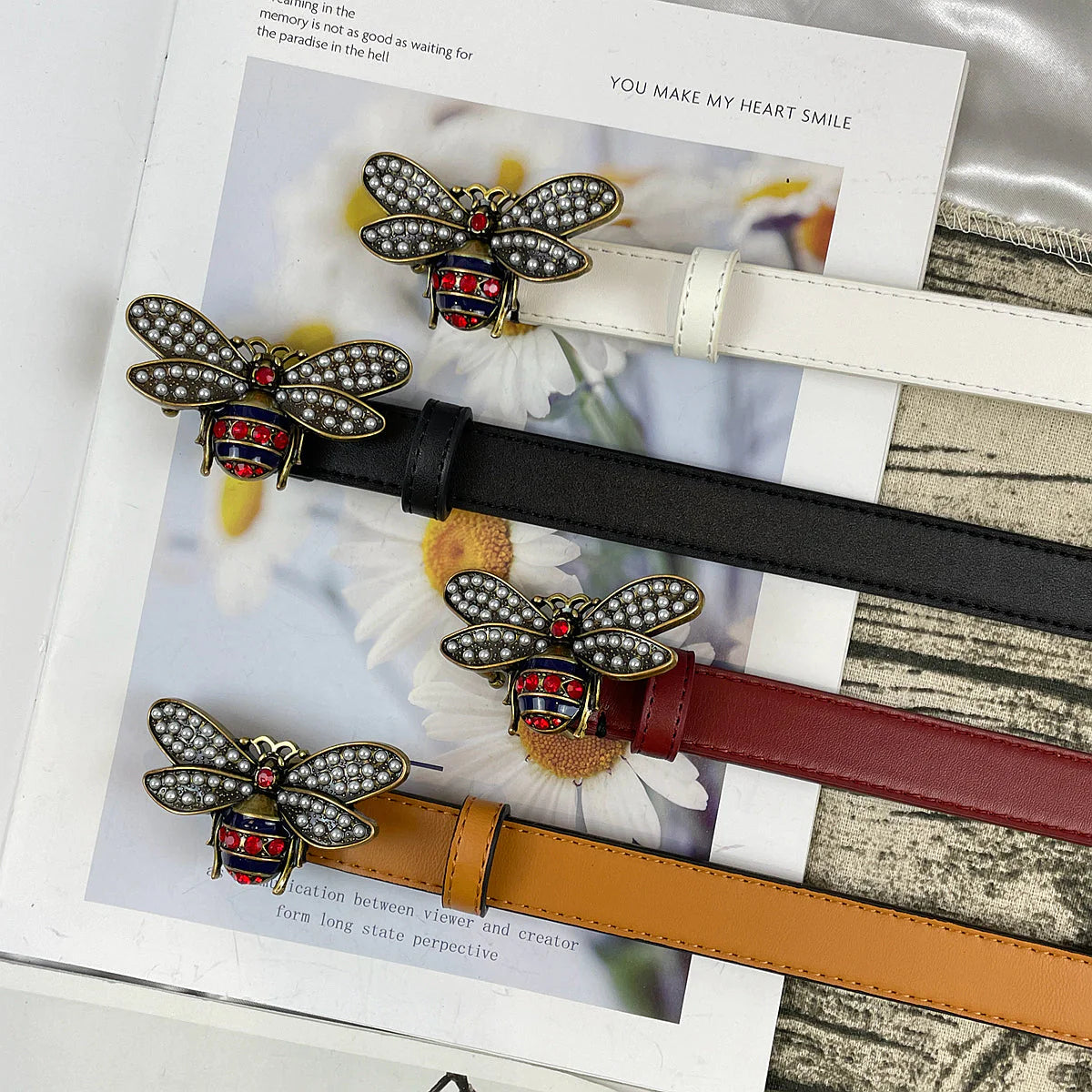 2025 4 Colors bee lychee pattern double-sided belt