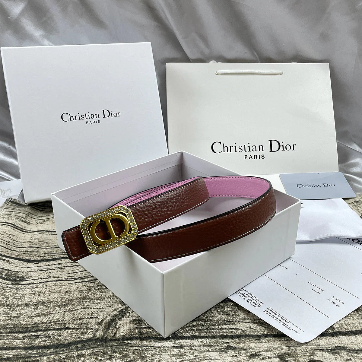 2025 6 Colors rhinestone lychee pattern double-sided belt