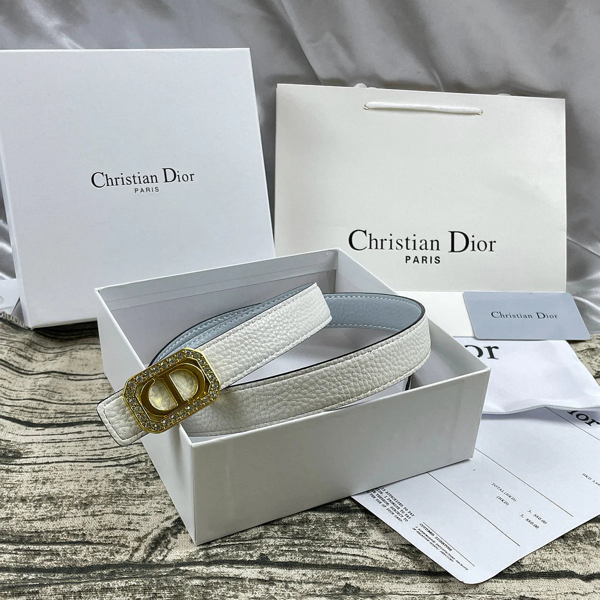 2025 6 Colors rhinestone lychee pattern double-sided belt