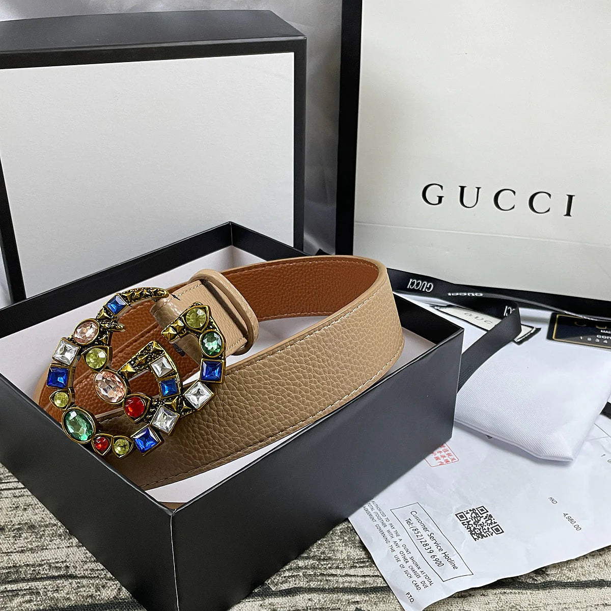 2025 4 Colors double G seven-color rhinestone double-sided lychee pattern belt