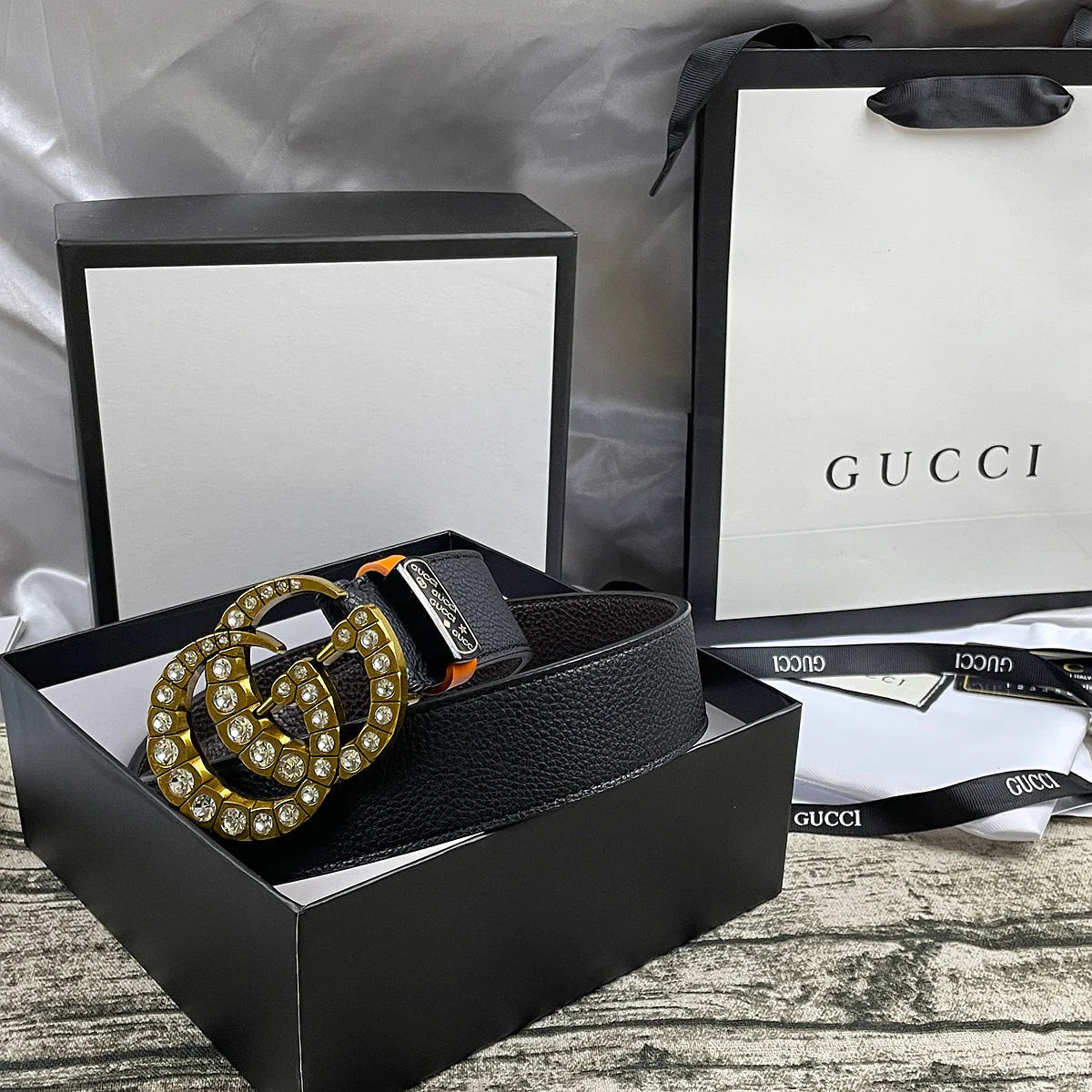 2025 4 Colors double-G rhinestone double-sided lychee pattern belt