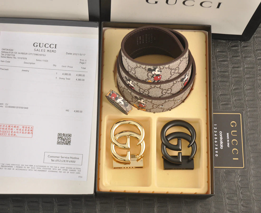 2025 3-color double G Mickey Mouse print belt