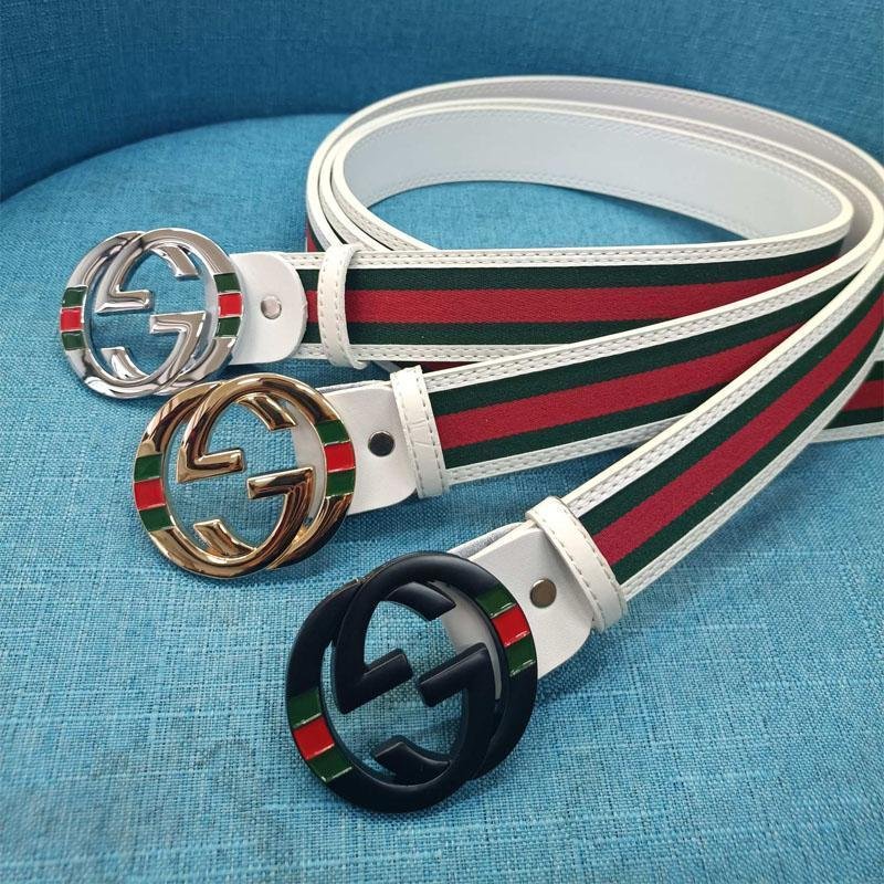 2025 3 Colors Double G Stripe Leather Belt