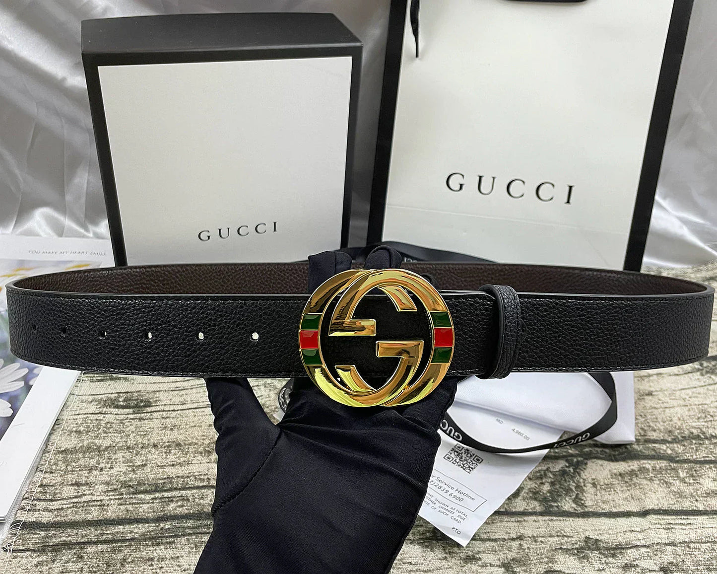 2025 4 Colors double-G three-layer lychee pattern double-sided belt