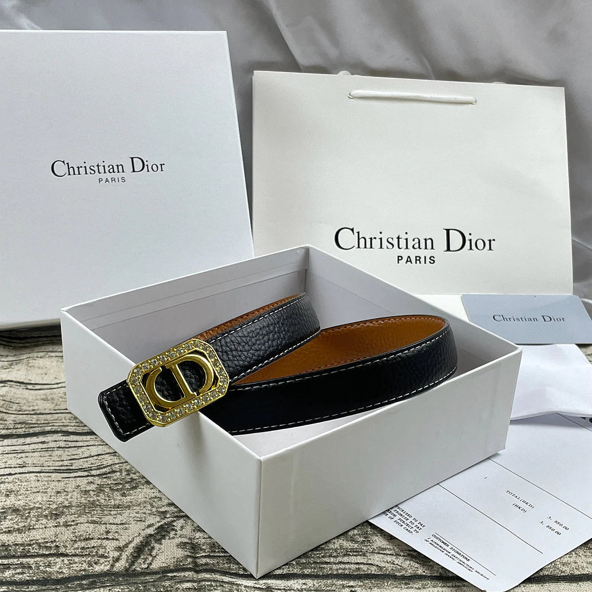 2025 6 Colors rhinestone lychee pattern double-sided belt