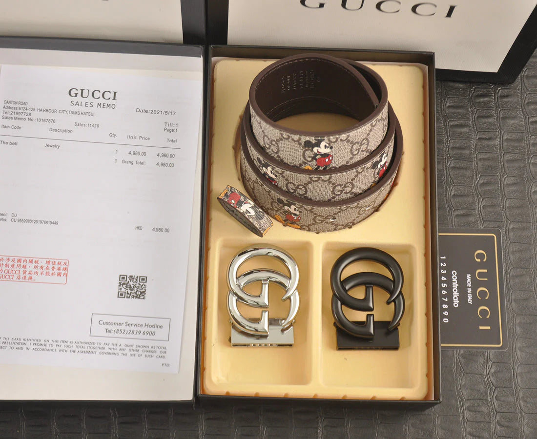 2025 3-color double G Mickey Mouse print belt