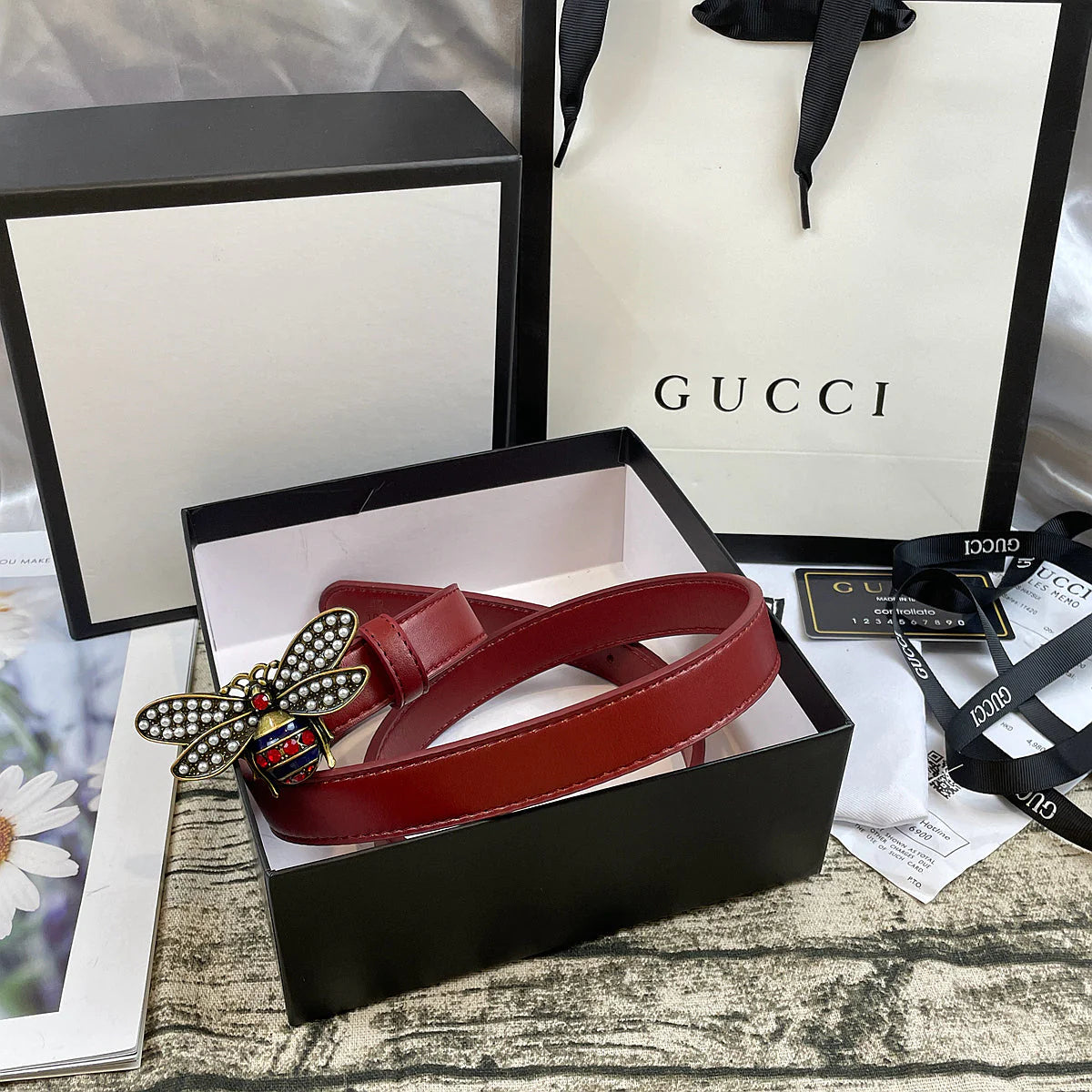 2025 4 Colors bee lychee pattern double-sided belt