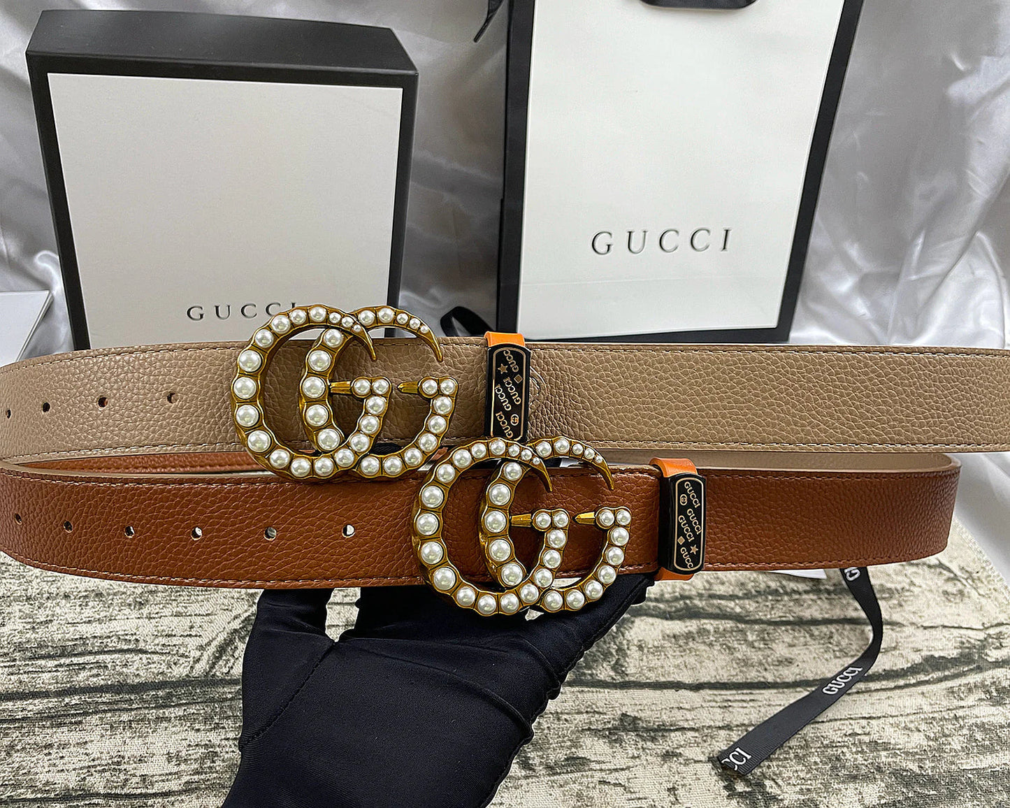 2025 4 Colors Double G Pearl Litchi Pattern Double Sided Belt