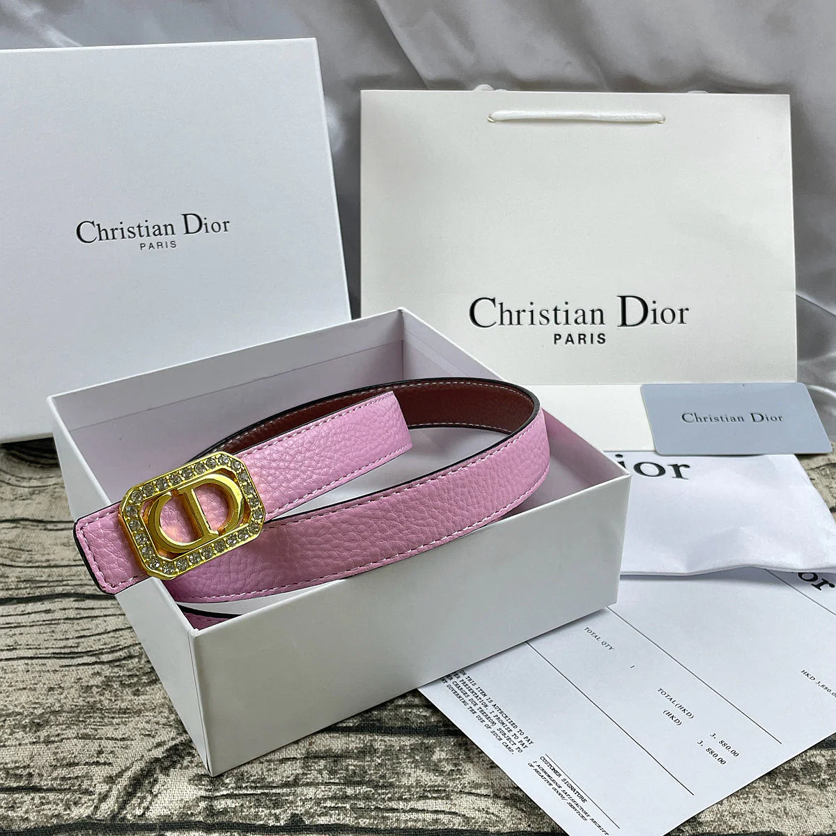 2025 6 Colors rhinestone lychee pattern double-sided belt