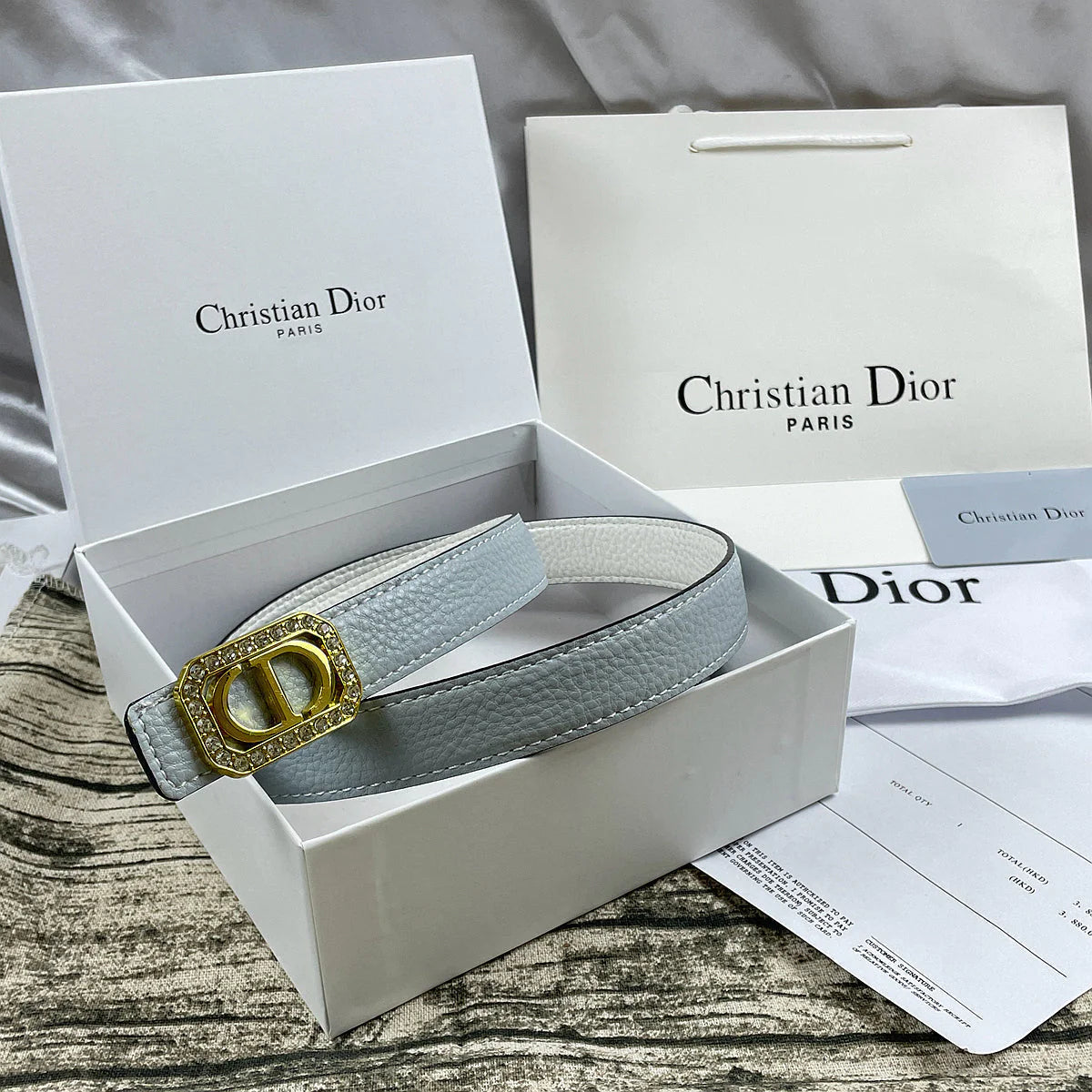 2025 6 Colors rhinestone lychee pattern double-sided belt