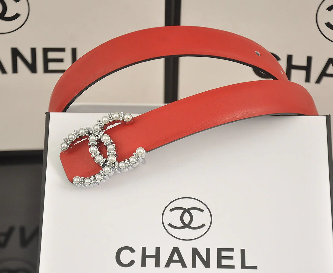 2025 6 color double C pearl rhinestone belt