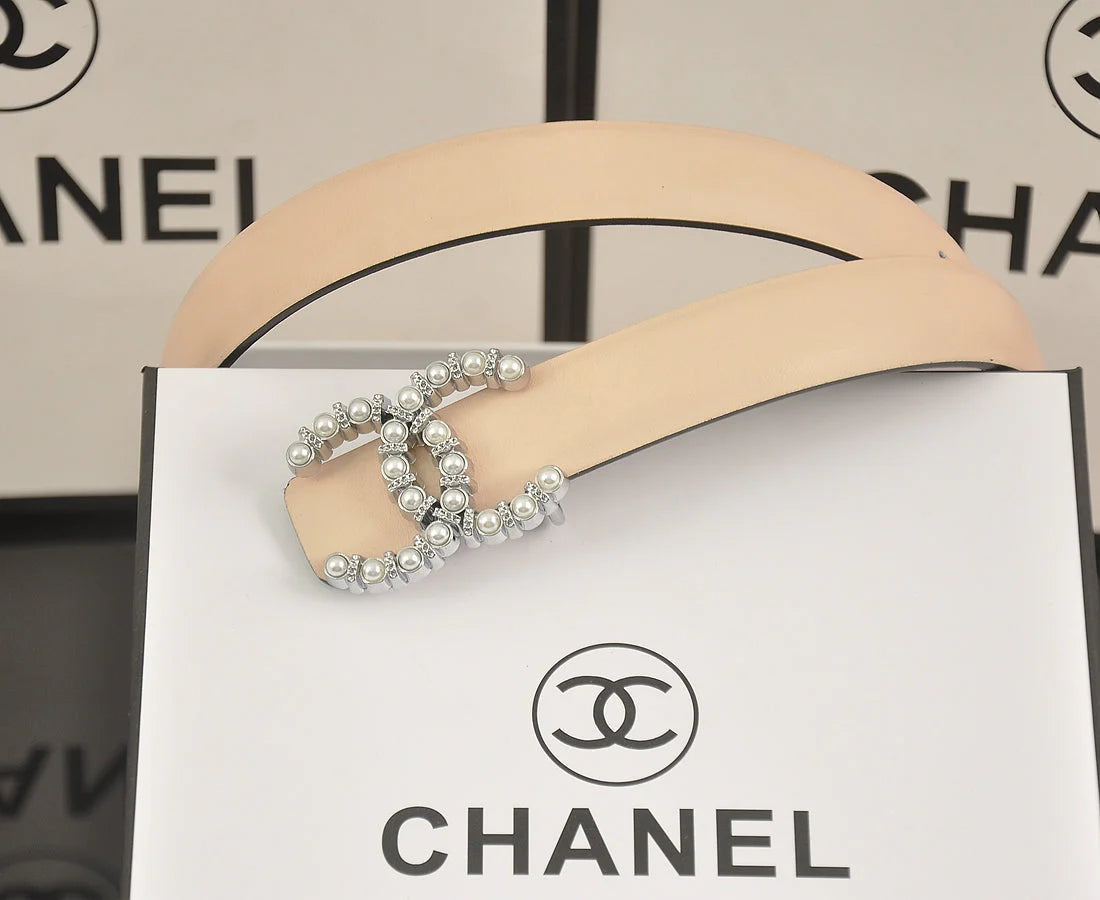 2025 6 color double C pearl rhinestone belt