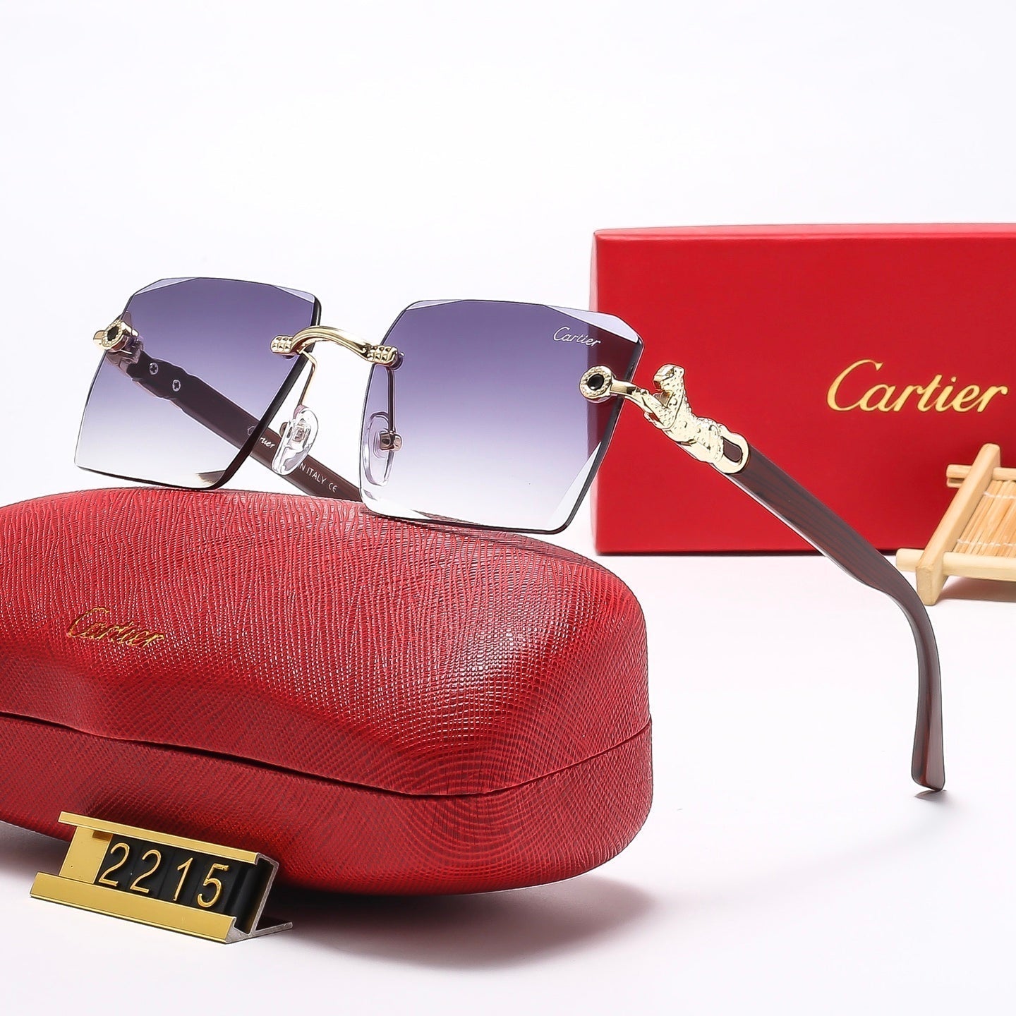 2025 Square frameless leopard head  Sunglasses 2215