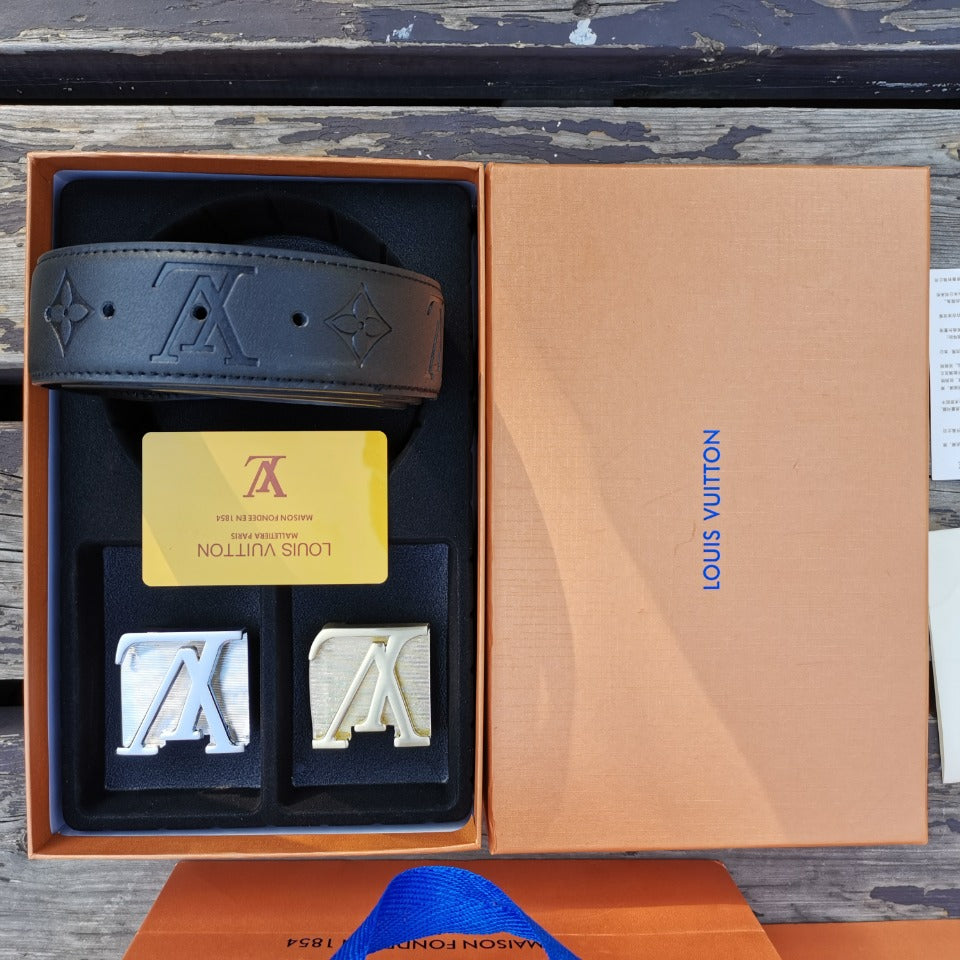 2025 Double Buckle Embossed Men's Belt