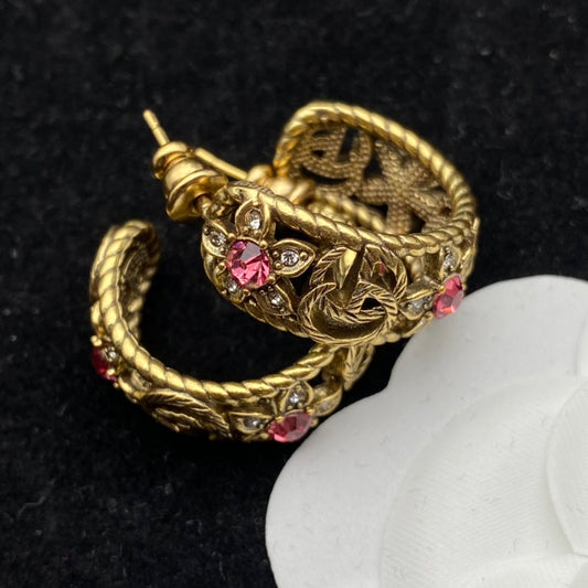 2025  Fashion double flower rhinestone earrings