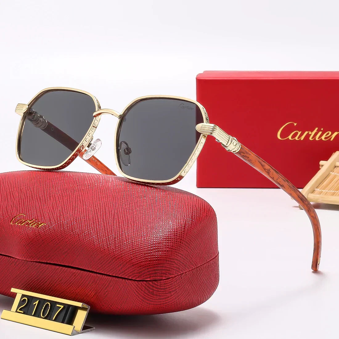 2025 Square Fashion Wooden Frame Sunglasses 2107