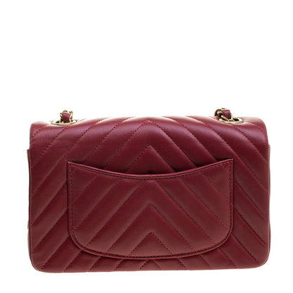 2025 Bag Dark Red Chevron Leather New Mini Classic Flap Bag