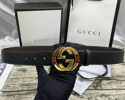 2025 4 Colors double-G three-layer lychee pattern double-sided belt