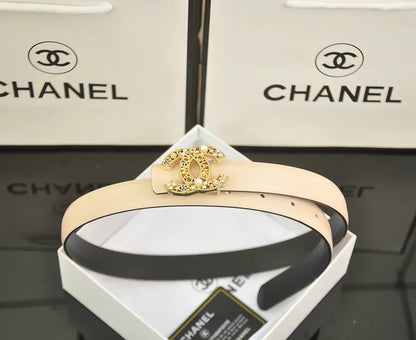 2025 6-color   double C hollow-out LOGO pearl belt