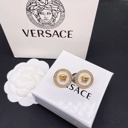 2025 White Shell Diamond Round Stud Earrings