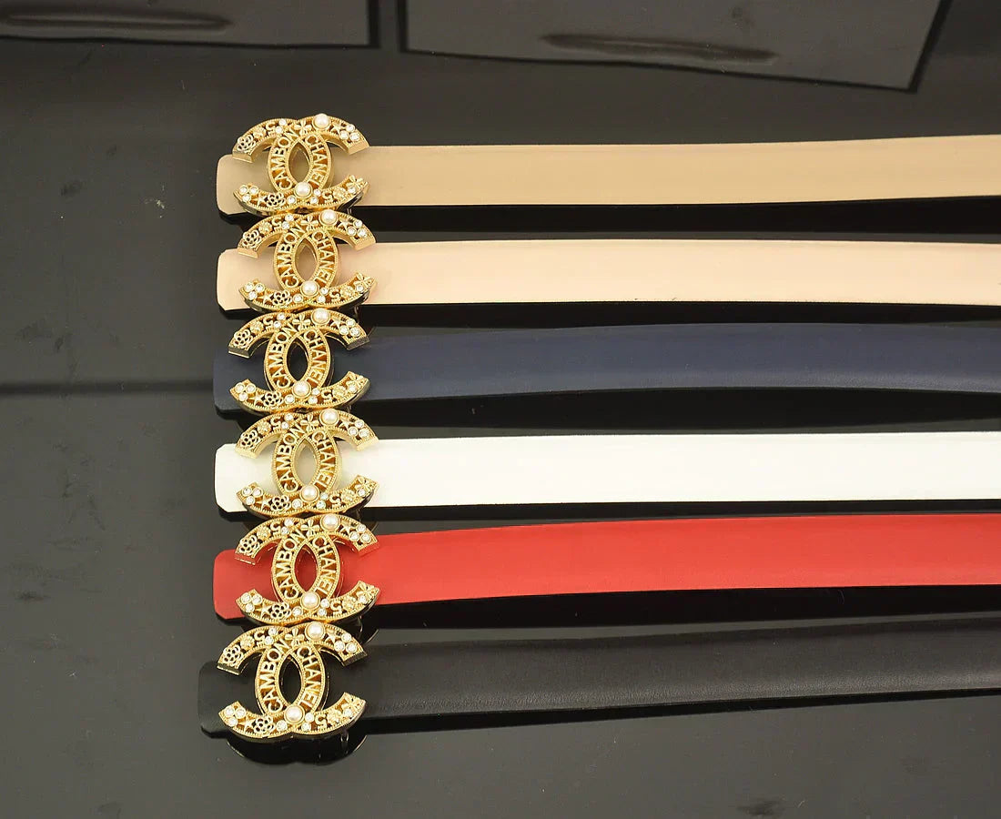 2025 6-color   double C hollow-out LOGO pearl belt