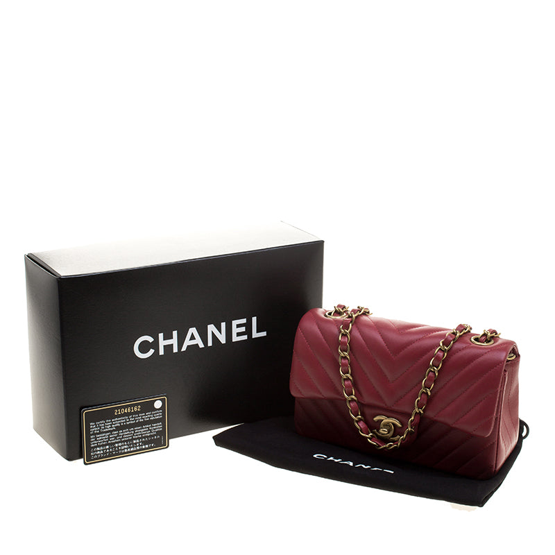 2025 Bag Dark Red Chevron Leather New Mini Classic Flap Bag