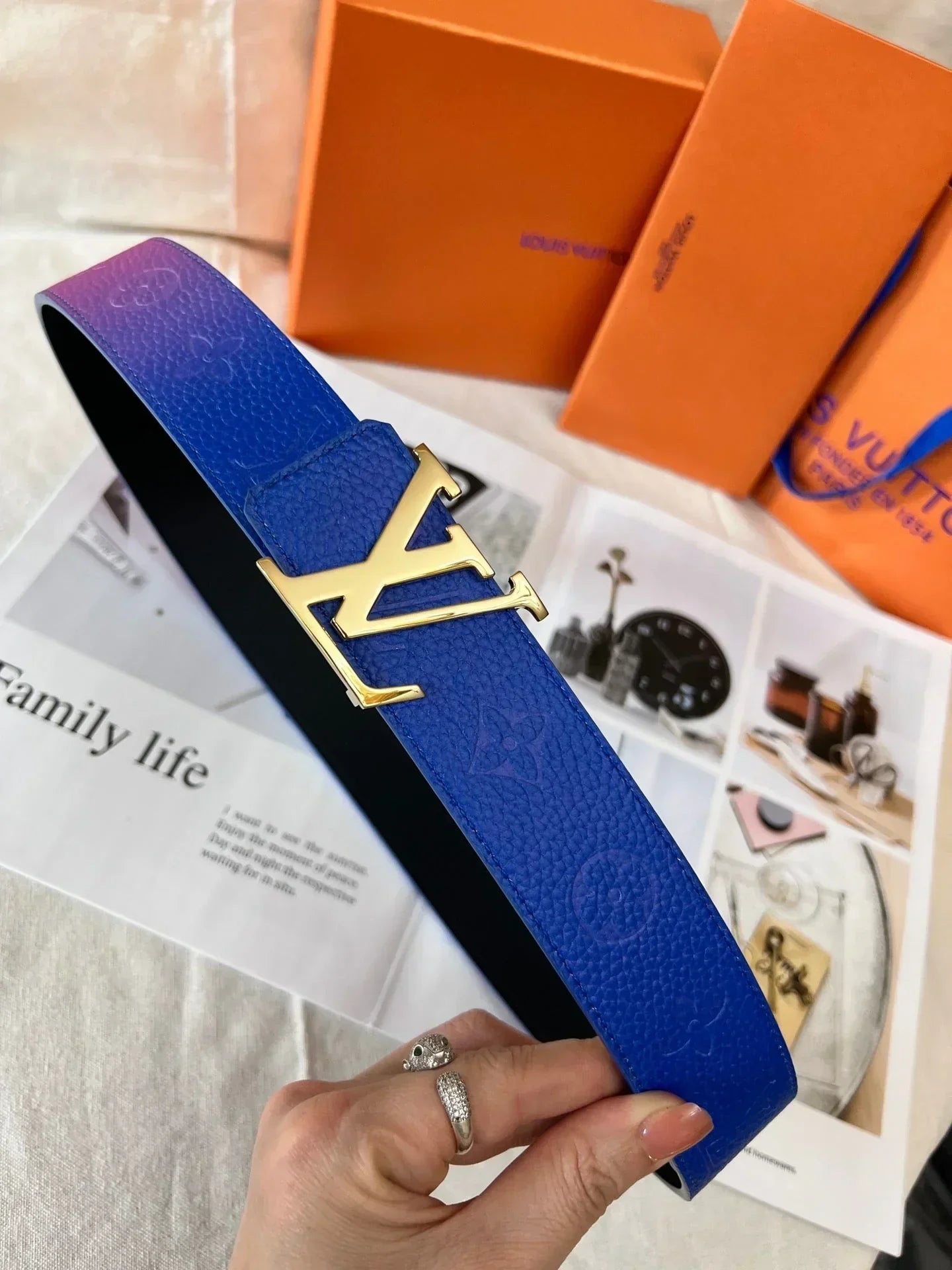 2025 belt Embossed cowhide double-sided belt width 4.0.