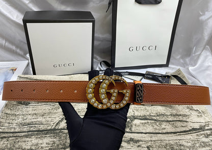 2025 belt 4 Colors  double-G rhinestone double-sided lychee pattern belt