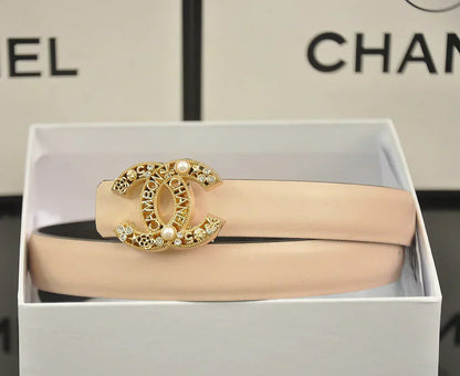 2025 6-color   double C hollow-out LOGO pearl belt