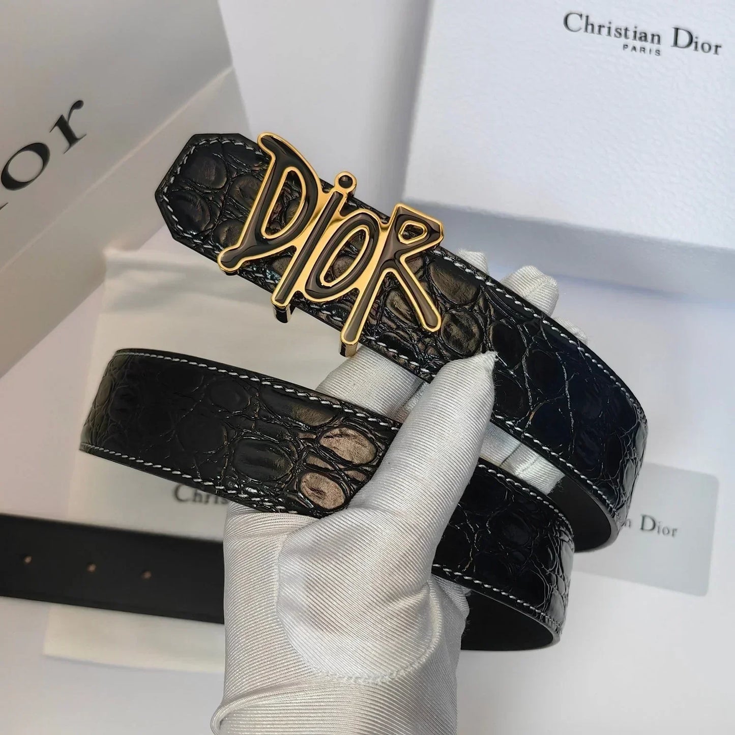 2025 Double-sided crocodile leather belt width 3.5cm