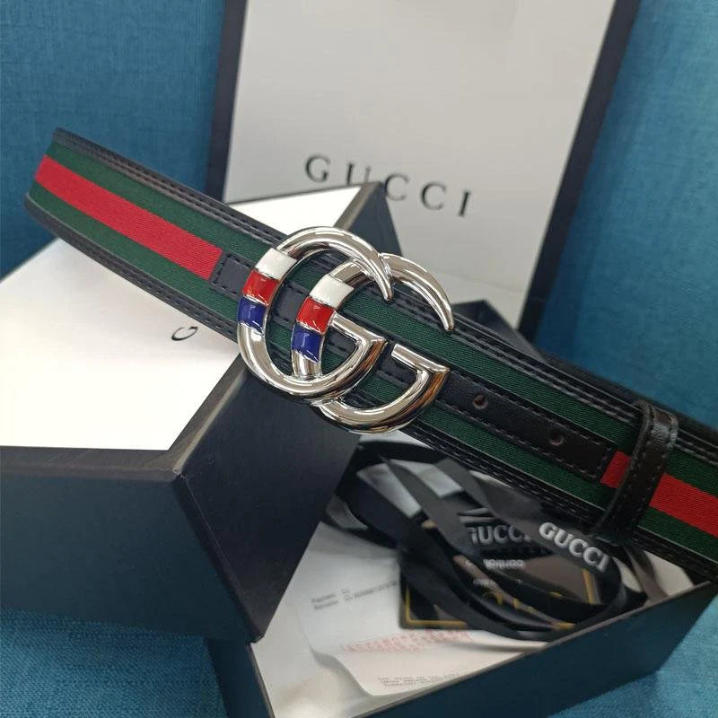 2025 4 Colors Fashion Stripe Double G Ladies Leather Belt