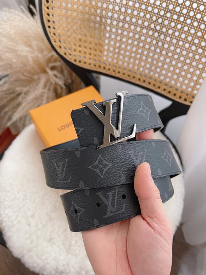 2025 Classic black monogram silver buckle belt