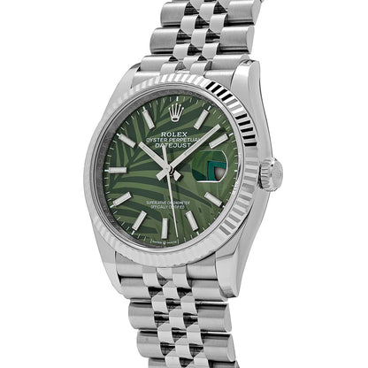 2025 Watch Datejust 126234 White Gold Stainless Steel Olive Green Palm Motif Dial