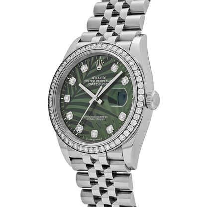 2025 Watch Datejust 126284RBR Stainless Steel Green Palm Frond Diamond Dial Diamond Bezel