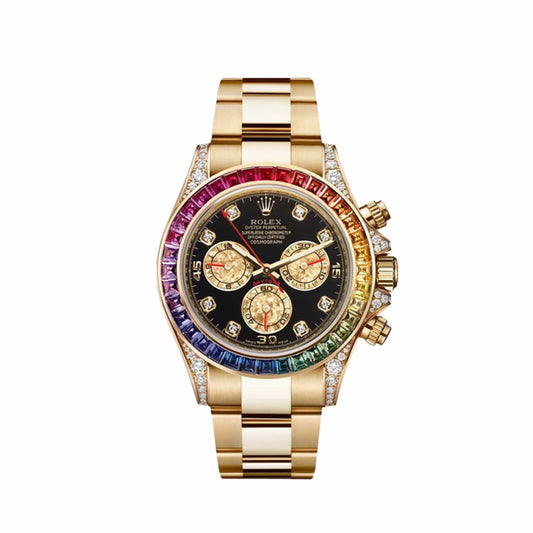 2025 Watch Daytona 116598RBOW 'Rainbow' Yellow Gold Black Dial Sapphire Bezel