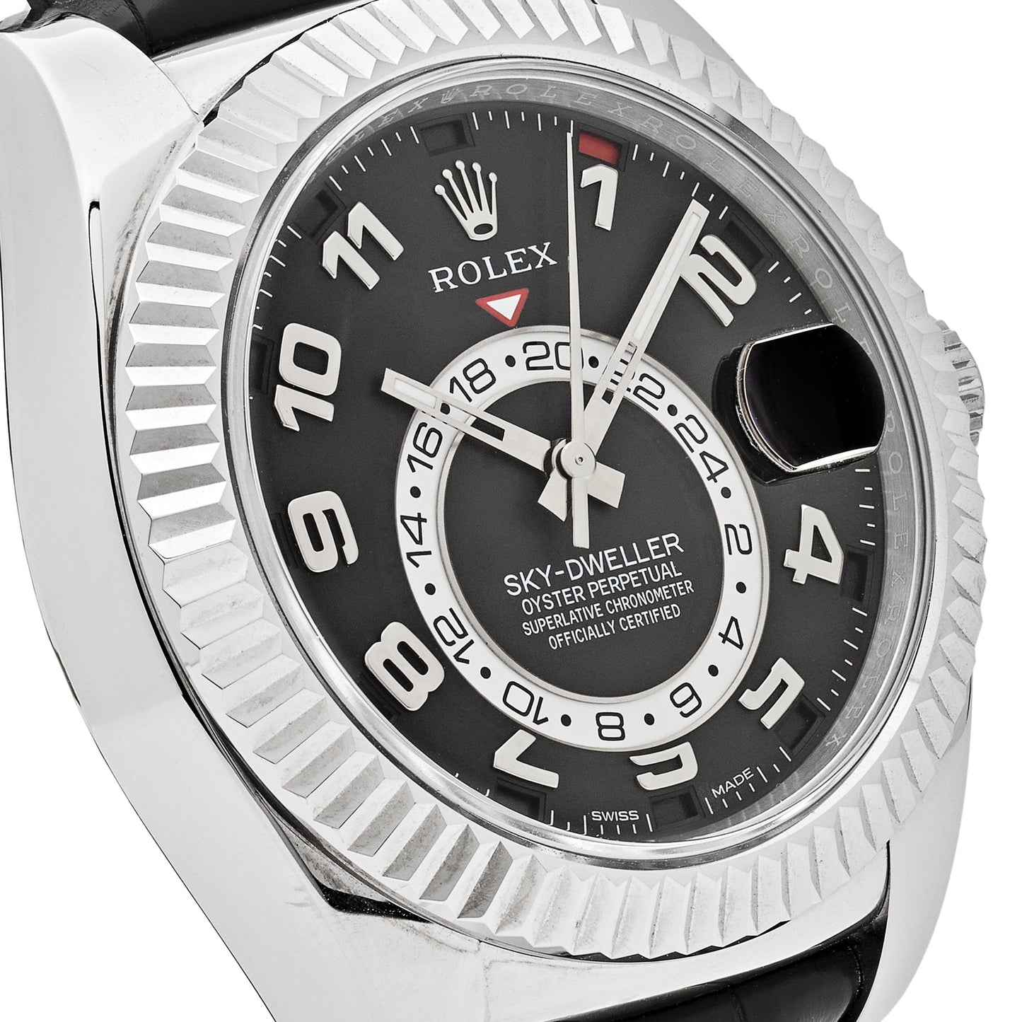 2025 Watch Sky-Dweller 326139 White Gold Black Dial Leather Strap